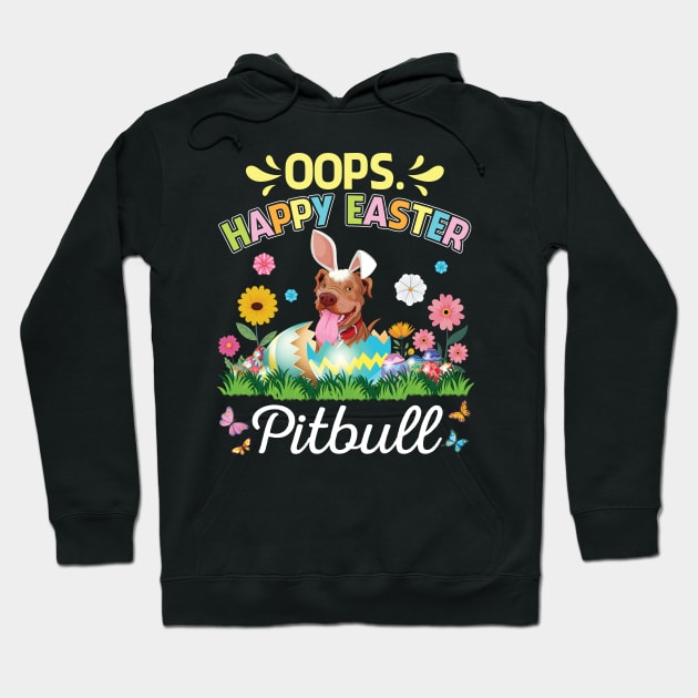 Pitbull Dog Bunny Costume Playing Flower Eggs Happy Easter Hoodie by DainaMotteut